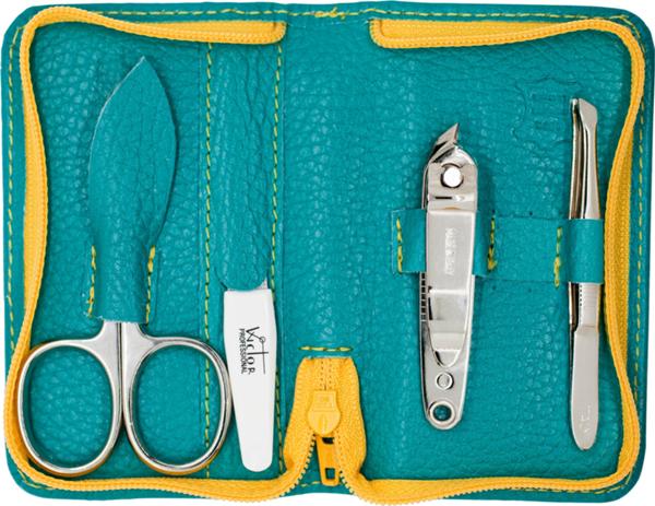 MANICURE SET.REAL LEATHER.PCS 4 NICKEL PLATED