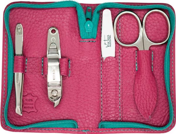 MANICURE SET.REAL LEATHER.PCS 4 NICKEL PLATED