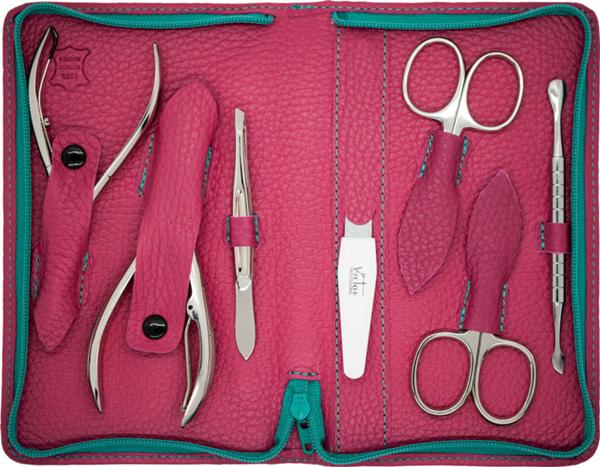 MANICURE SET.REAL LEATHER.PCS 7 NIKEL PLATED