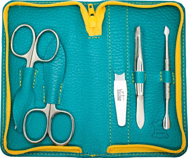 MANICURE SET.REAL LEATHER.PCS 5 NIKEL PLATED