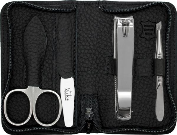 MANICURE SET.REAL LEATHER.PCS 4 NIKEL PLATED